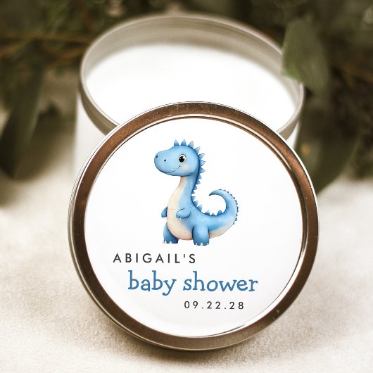 Schattige Blue Waterverf Dinosaur Baby shower Ronde Sticker