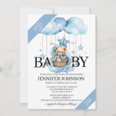 Schattige Blue Waterverf Teddy Bear Baby shower Kaart (Voorkant)