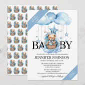 Schattige Blue Waterverf Teddy Bear Baby shower Kaart (Voorkant / Achterkant)