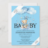 Schattige Blue Waterverf Teddy Bear Baby shower Kaart (Voorkant)