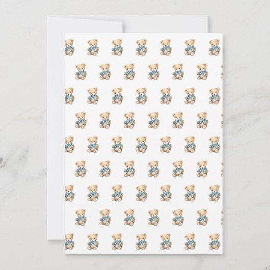 Schattige Blue Waterverf Teddy Bear Baby shower Kaart (Achterkant)