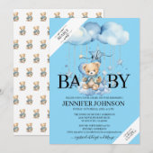 Schattige Blue Waterverf Teddy Bear Baby shower Kaart (Voorkant / Achterkant)