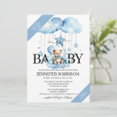Schattige Blue Waterverf Teddy Bear Baby shower Kaart (Staand voorkant)