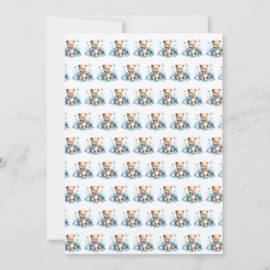 Schattige Blue Waterverf Teddy Bear Baby shower Kaart (Achterkant)