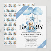 Schattige Blue Waterverf Teddy Bear Baby shower Kaart (Voorkant / Achterkant)