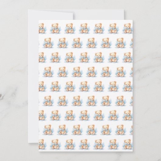 Schattige Blue Waterverf Teddy Bear Baby shower Kaart (Achterkant)