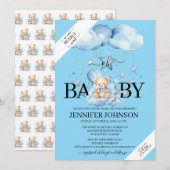 Schattige Blue Waterverf Teddy Bear Baby shower Kaart (Voorkant / Achterkant)