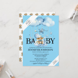 Schattige Blue Waterverf Teddy Bear Baby shower Kaart