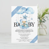 Schattige Blue Waterverf Teddy Bear Baby shower Kaart (Staand voorkant)