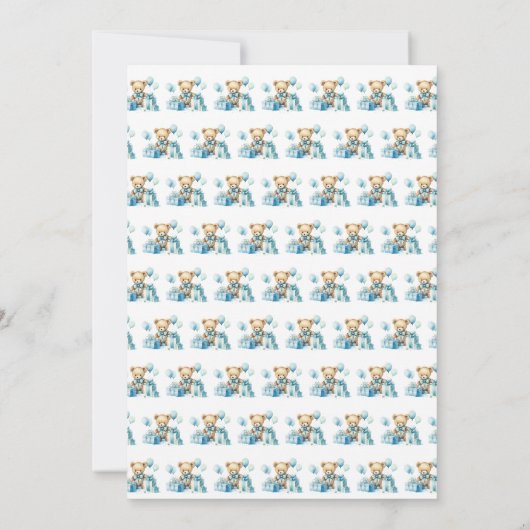 Schattige Blue Waterverf Teddy Bear Baby shower Kaart (Achterkant)