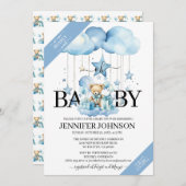 Schattige Blue Waterverf Teddy Bear Baby shower Kaart (Voorkant / Achterkant)