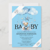Schattige Blue Waterverf Teddy Bear Baby shower Kaart (Voorkant)