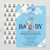 Schattige Blue Waterverf Teddy Bear Baby shower Kaart (Voorkant / Achterkant)