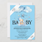 Schattige Blue Waterverf Teddy Bear Baby shower Kaart (Voorkant)