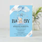 Schattige Blue Waterverf Teddy Bear Baby shower Kaart (Staand voorkant)
