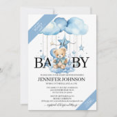 Schattige Blue Waterverf Teddy Bear Baby shower Kaart (Voorkant)
