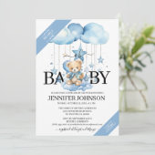 Schattige Blue Waterverf Teddy Bear Baby shower Kaart (Staand voorkant)