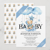 Schattige Blue Waterverf Teddy Bear Baby shower Kaart (Voorkant / Achterkant)