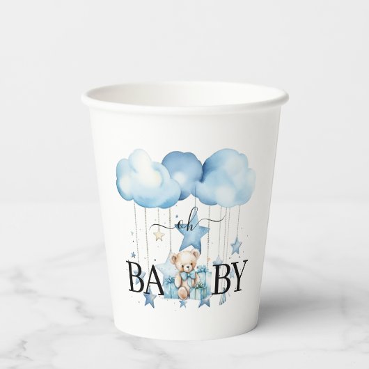 Schattige Blue Waterverf Teddy Bear Baby shower Papieren Bekers (Achterkant)