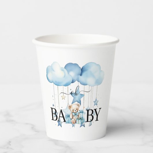 Schattige Blue Waterverf Teddy Bear Baby shower Papieren Bekers (Voorkant)
