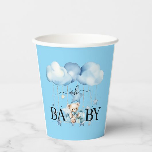 Schattige Blue Waterverf Teddy Bear Baby shower Papieren Bekers (Voorkant)