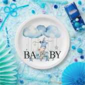 Schattige Blue Waterverf Teddy Bear Baby shower Papieren Bordje (Feest)