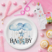 Schattige Blue Waterverf Teddy Bear Baby shower Papieren Bordje (Feest)