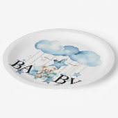 Schattige Blue Waterverf Teddy Bear Baby shower Papieren Bordje (Gekanteld)
