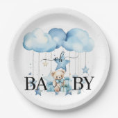 Schattige Blue Waterverf Teddy Bear Baby shower Papieren Bordje (Voorkant)