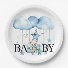 Schattige Blue Waterverf Teddy Bear Baby shower Papieren Bordje
