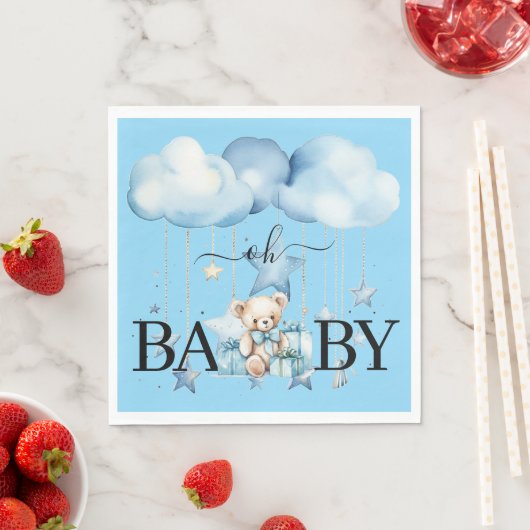 Schattige Blue Waterverf Teddy Bear Baby shower Servet (Insitu)