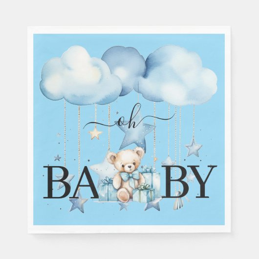 Schattige Blue Waterverf Teddy Bear Baby shower Servet (Voorkant)