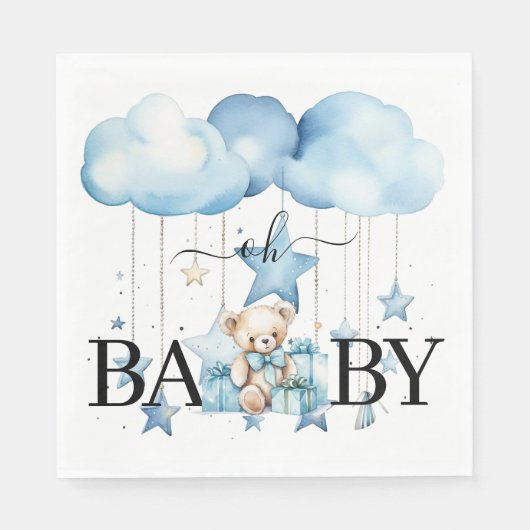 Schattige Blue Waterverf Teddy Bear Baby shower Servet (Voorkant)