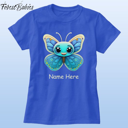 Schattige Blue Wildlife Butterfly Kind Cartoon Gra T-shirt