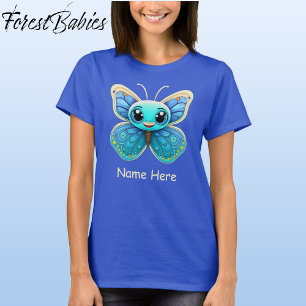 Schattige Blue Wildlife Butterfly Kind Cartoon Gra T-shirt
