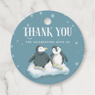 Schattige Blue Winter Wonderland Pinguïns Baby sho Bedankjes Labels