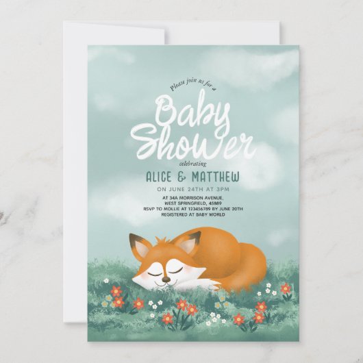 Schattige Blue Woodland Fox Blue Boys Baby shower Kaart (Voorkant)