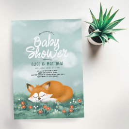 Schattige Blue Woodland Fox Blue Boys Baby shower Kaart