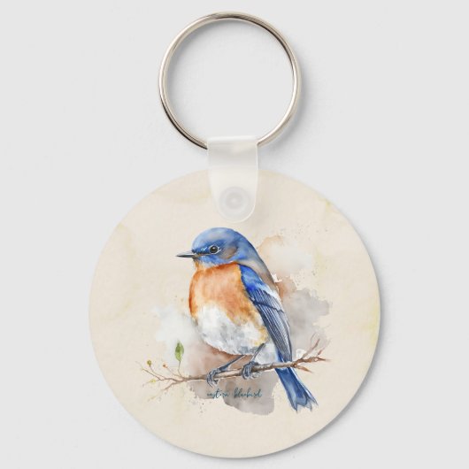 Schattige Bluebird Rustic Waterverf Sleutelhanger (Voorkant)