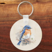 Schattige Bluebird Rustic Waterverf Sleutelhanger (Achterkant)