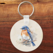 Schattige Bluebird Rustic Waterverf Sleutelhanger (Voorkant)
