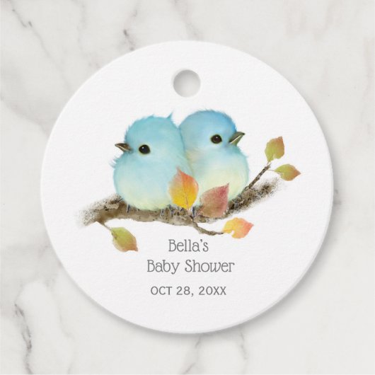 Schattige Bluebirds Bird Baby shower Bedankjes Labels (Voorkant)