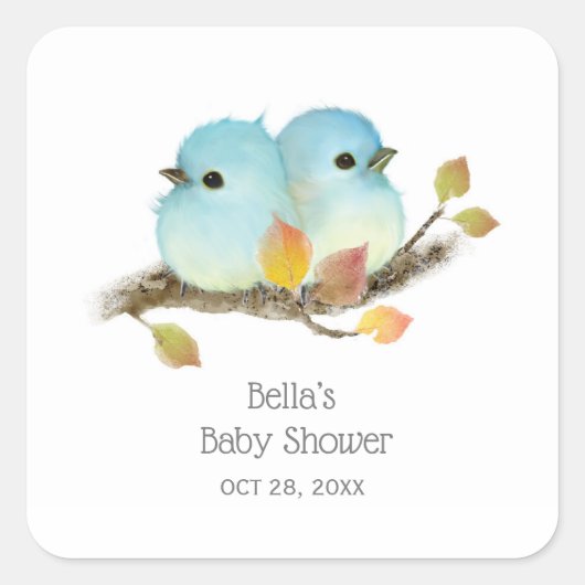 Schattige Bluebirds Bird Baby shower Vierkante Sticker (Voorkant)