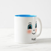 Schattige blush blij gezicht op wit tweekleurige koffiemok (Voorkant rechts)
