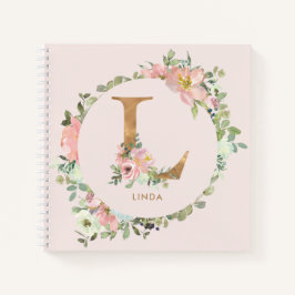 Schattige Blush Bloemen Gouden Folie Letter L Mono Notitieboek