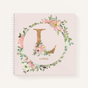 Schattige Blush Bloemen Gouden Folie Letter L Mono Notitieboek