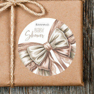 Schattige Blush Kant Parel Schoon Boog Baby Shower Ronde Sticker