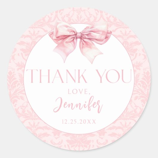 Schattige Blush Pink Bow Baby Girl Shower Bedankt Ronde Sticker (Voorkant)