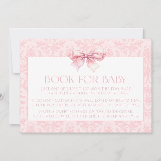 Schattige Blush Pink Bow Baby Meisje Douche Boek v Kaart (Voorkant)