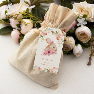 Schattige Blush Pink Floral Bunny Baby shower Cadeaulabel